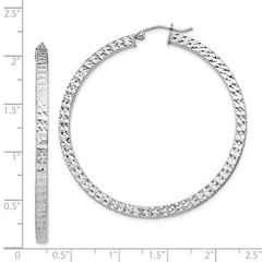 Sterling Silver Rhodium-plated Diamond-cut 3x50mm Square Tube Hoop Earrings