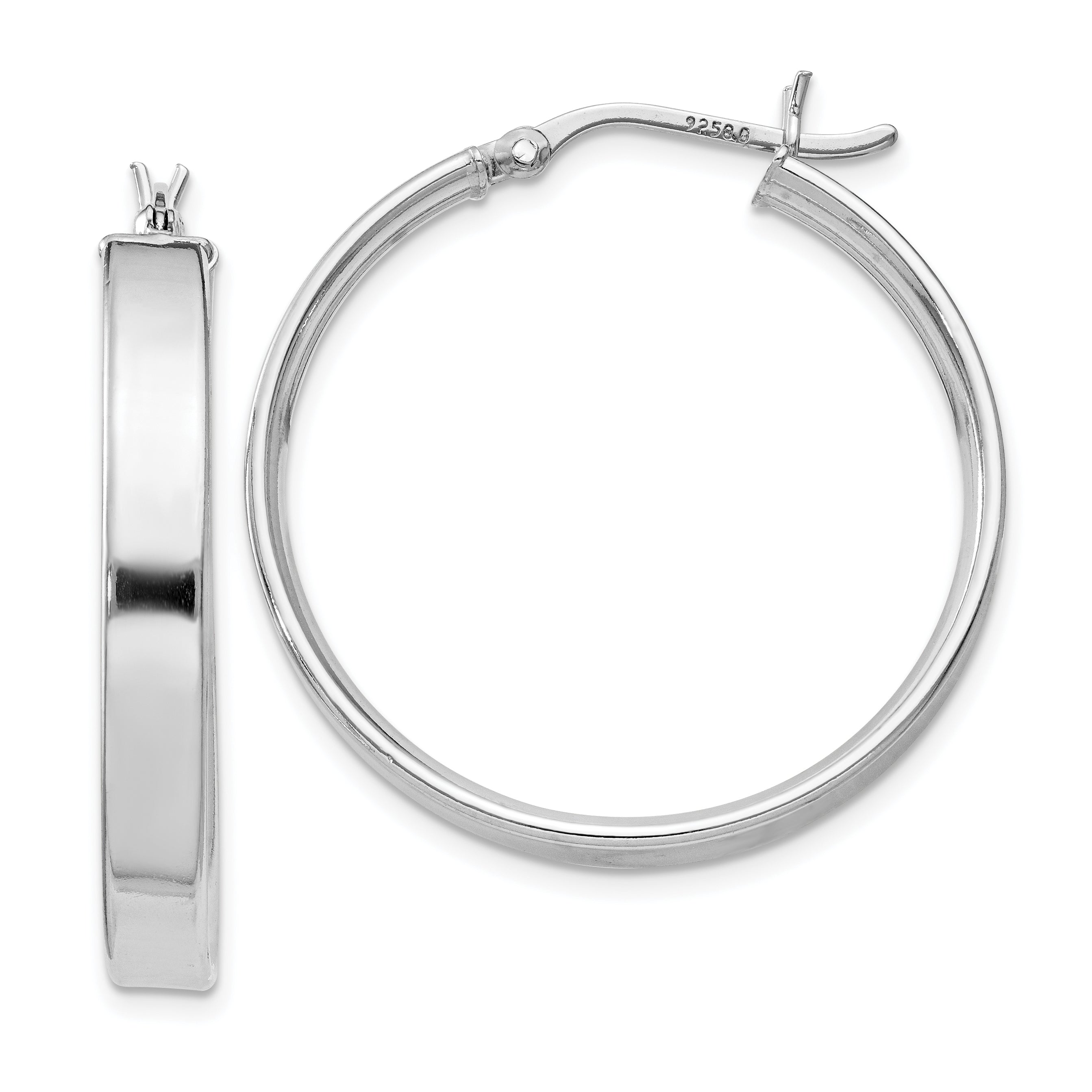 Sterling Silver Rhodium Plated 4.25x30 Hoop Earrings