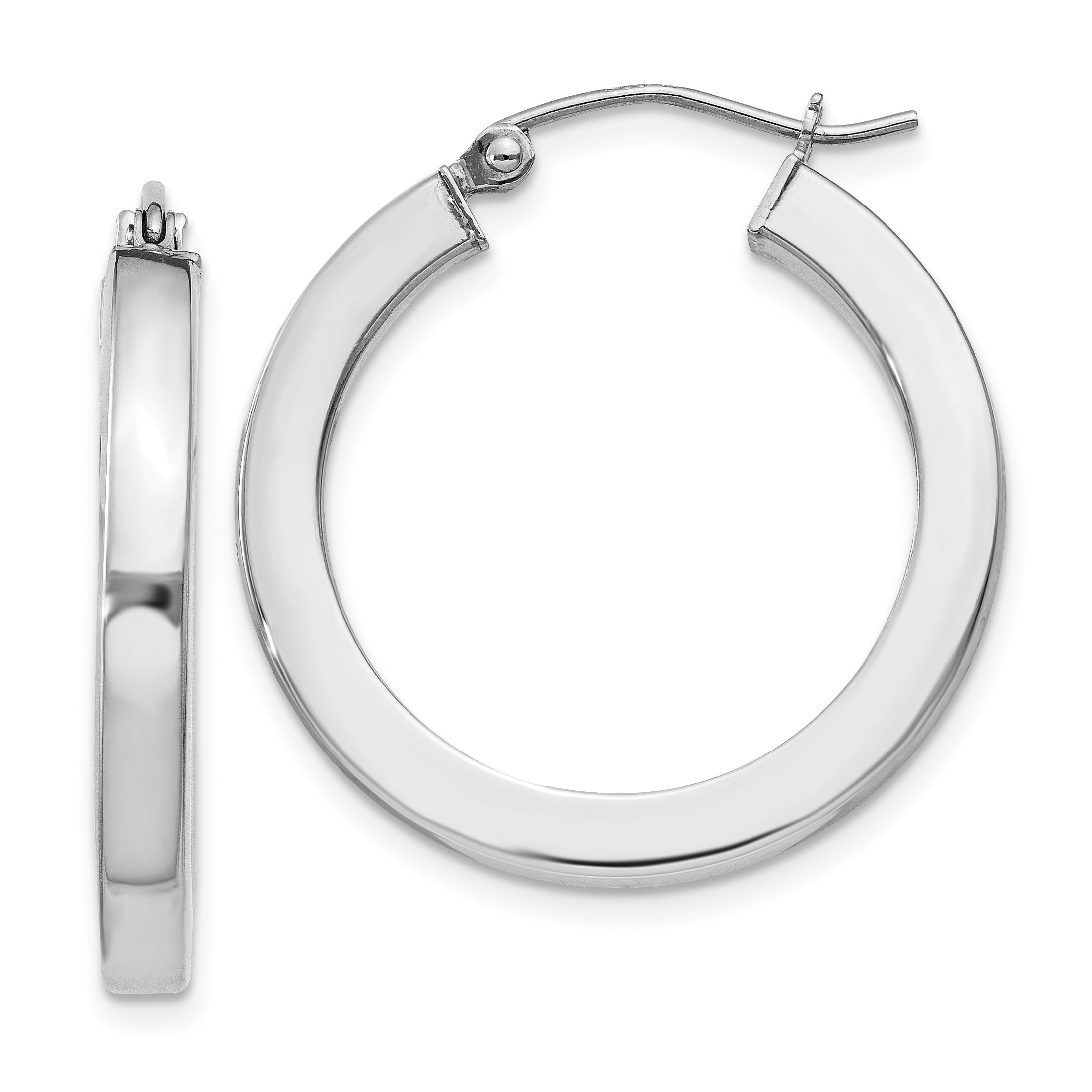 Sterling Silver Rhodium-plated 3x25mm Square Tube Hoop Earrings