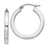 Sterling Silver Rhodium-plated 3x25mm Square Tube Hoop Earrings