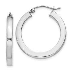 Sterling Silver Rhodium-plated 3x25mm Square Tube Hoop Earrings