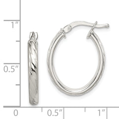 Sterling Silver Rhod-plated Textured 3mm Hollow Oval Hoop Earrings