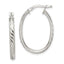 Sterling Silver Rhod-plated Textured 3mm Hollow Oval Hoop Earrings