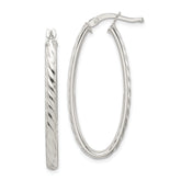 Sterling Silver Rhod-plated Textured 3mm Hollow Oval Hoop Earrings