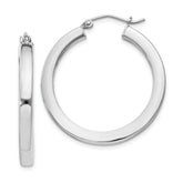 Sterling Silver Rhodium-plated 3x30mm Square Tube Hoop Earrings