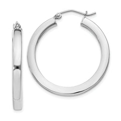 Sterling Silver Rhodium-plated 3x30mm Square Tube Hoop Earrings