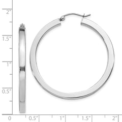Sterling Silver Rhodium-plated 3x40mm Square Tube Hoop Earrings