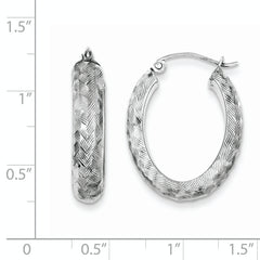 Sterling Silver Rhodium-plated Diamond-cut 5mm Oval Hoop Earrings