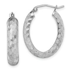 Sterling Silver Rhodium-plated Diamond-cut 5mm Oval Hoop Earrings