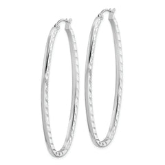 Sterling Silver Rhodium-plated Diamond-cut 2mm Oval Hoop Earrings