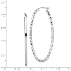 Sterling Silver Rhodium-plated Diamond-cut 2mm Oval Hoop Earrings