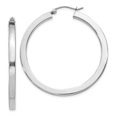 Sterling Silver Rhodium-plated 3x40mm Square Tube Hoop Earrings