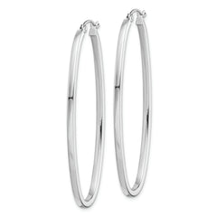 Sterling Silver Rhodium-plated 2mm Square Tube Oval Hoop Earrings