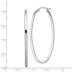 Sterling Silver Rhodium-plated 2mm Square Tube Oval Hoop Earrings