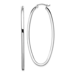 Sterling Silver Rhodium-plated 2mm Square Tube Oval Hoop Earrings