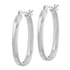 Sterling Silver Rhodium-plated Beveled Edge 4mm Oval Hoop Earrings