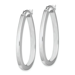 Sterling Silver Rhod-plated Square Tube 4mm Teardrop Hoop Earrings