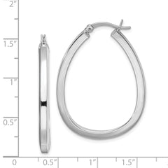 Sterling Silver Rhod-plated Square Tube 4mm Teardrop Hoop Earrings