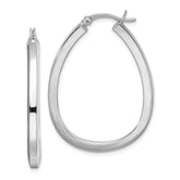 Sterling Silver Rhod-plated Square Tube 4mm Teardrop Hoop Earrings