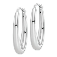 Sterling Silver Rhodium-plated Polished Hollow Oval Hoop Earrings