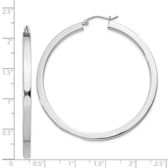 Sterling Silver Rhodium-plated 3x50mm Square Tube Hoop Earrings