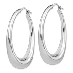 Sterling Silver Rhodium-plated Polished Hollow Oval Hoop Earrings