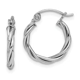 Sterling Silver Rhodium Plated 2mm Twisted Hoop Earrings