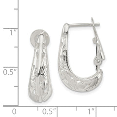 Sterling Silver Polished & Filigree Omega Back J-Hoop Earrings