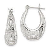 Sterling Silver Polished Filigree Oval Hoop Earrings
