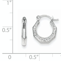 Sterling Silver Rhodium-plated Patterned Hollow Hoop Earrings