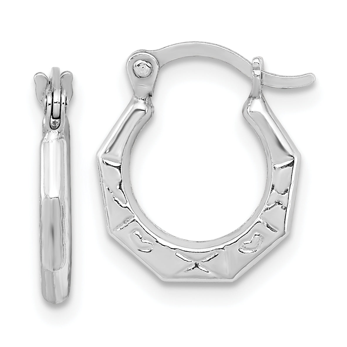 Sterling Silver Rhodium-plated Patterned Hollow Hoop Earrings