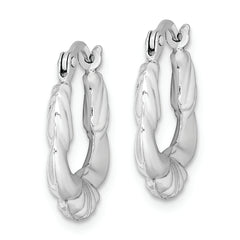 Sterling Silver Rhodium Plated Hollow Scalloped Hoop Earrings