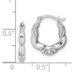Sterling Silver Rhodium Plated Hollow Scalloped Hoop Earrings