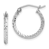 Sterling Silver Rhodium Plated Diamond Cut Hoop Earrings