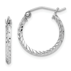 Sterling Silver Rhodium Plated Diamond Cut Hoop Earrings
