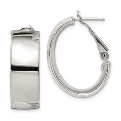 Sterling Silver Rhod-pltd Polish 10mm Omega Back Oval Hoop Earrings