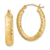 Sterling Silver Gold-plated Textured 5mm Oval Hoop Earrings