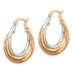 Sterling Silver Rhodium-plated Rose/Yellow Gold-plated Hoop Earrings