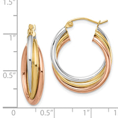 Sterling Silver Rhodium-plated Rose/Yellow Gold-plated Hoop Earrings