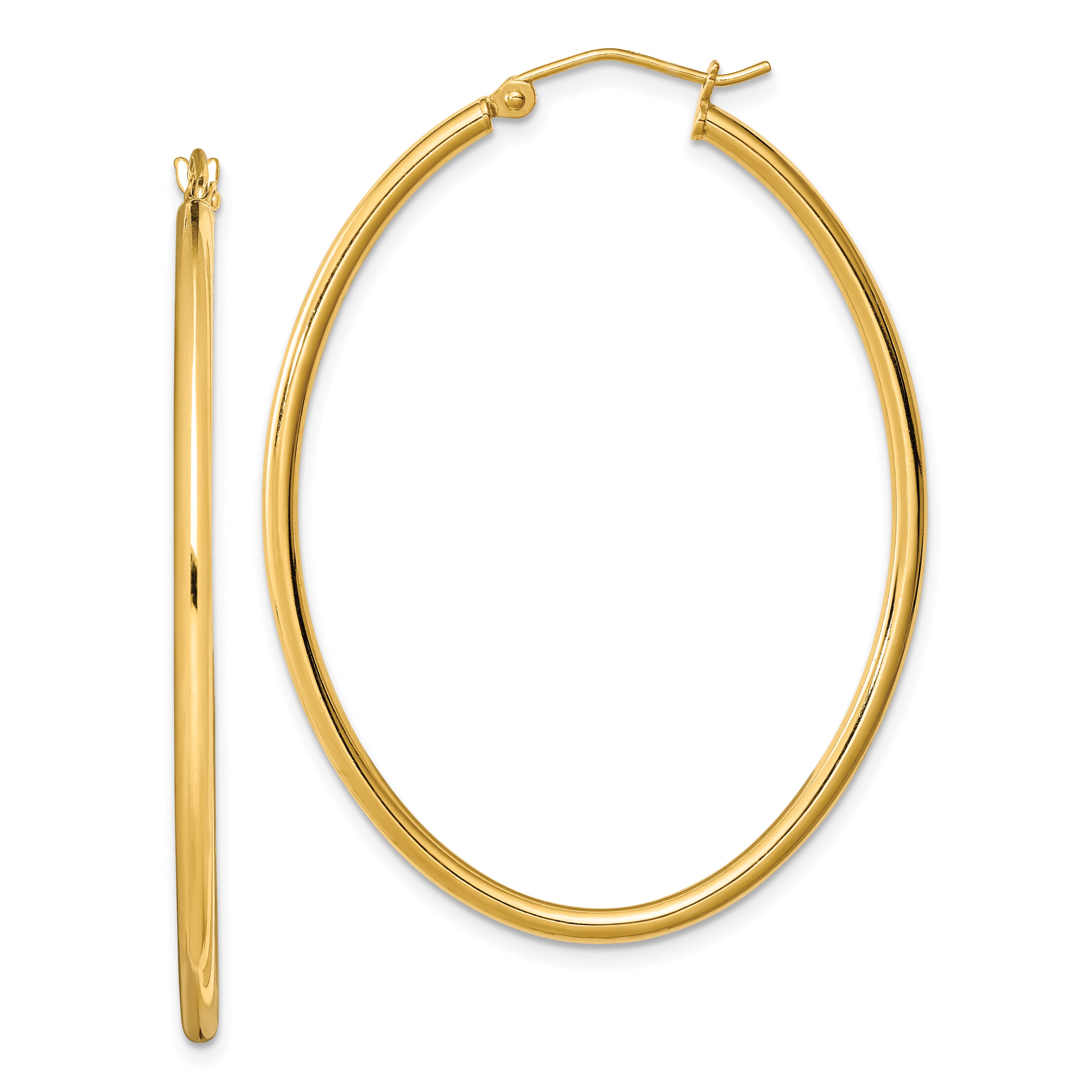 Sterling Silver Gold-plated Oval 2mm Hollow Hoop Earrings