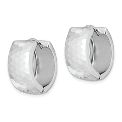 Sterling Silver Rhodium Polished Patterned Hinged Hoop Earrings
