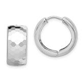 Sterling Silver Rhodium Polished Patterned Hinged Hoop Earrings