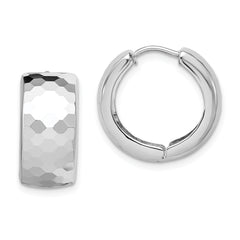 Sterling Silver Rhodium Polished Patterned Hinged Hoop Earrings