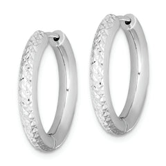 Sterling Silver Rhodium Polished Diamond Cut Hinged Hoop Earrings