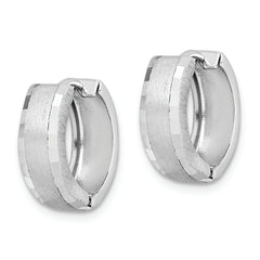 Sterling Silver Rhodium Brushed Patterned Hinged Hoop Earrings