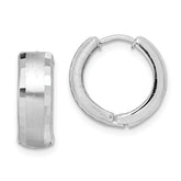 Sterling Silver Rhodium Brushed Patterned Hinged Hoop Earrings