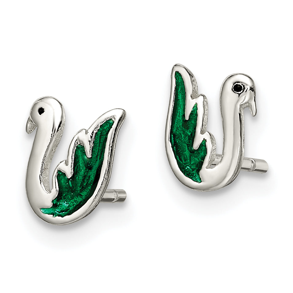 Sterling Silver Enameled Swan Post Earrings