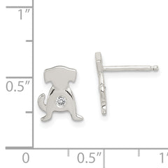 Sterling Silver Polished CZ Dog Post Earrings
