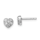 Sterling Silver Rhodium-plated CZ Heart Post Earrings