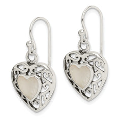 Sterling Silver Antiqued Mother of Pearl Heart Dangle Earrings
